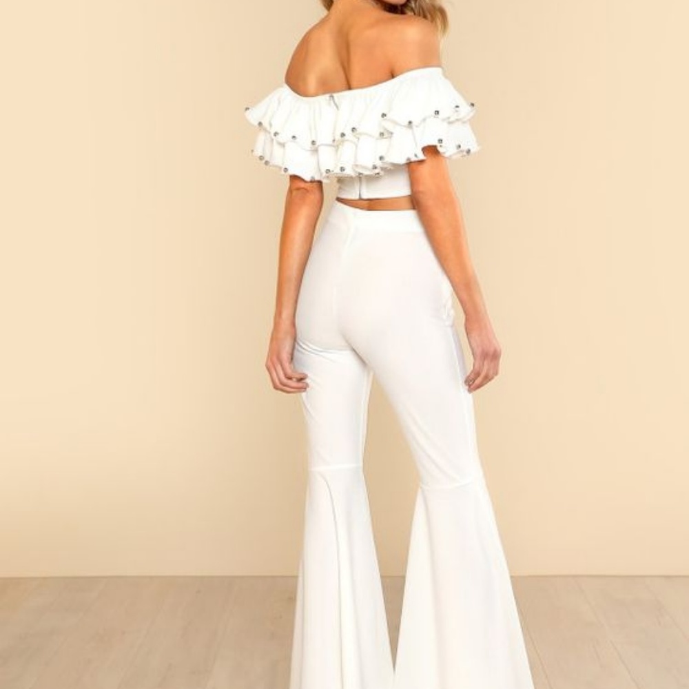 Beading detail layered Bardot top and pants set